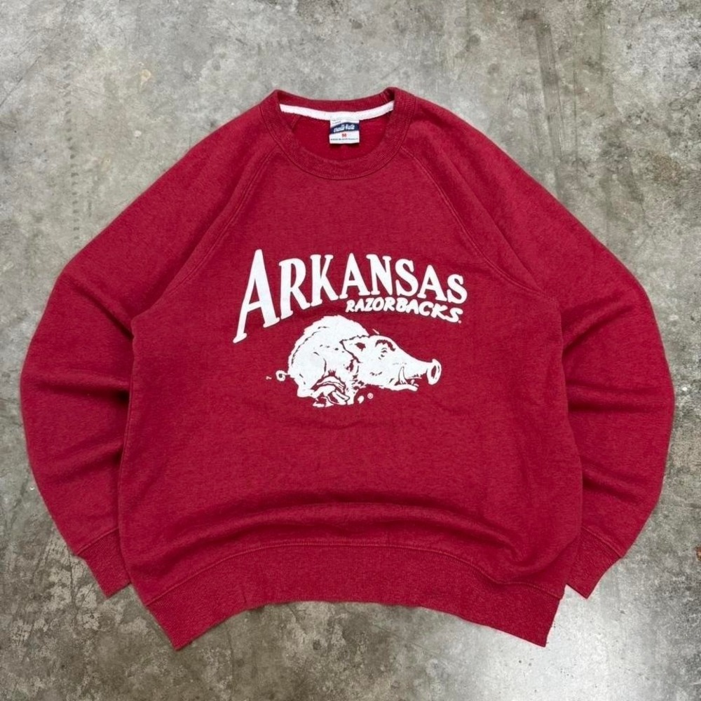 Vintage Style Res Arkansas Razorbacks Raglan Crewneck Sweatshirt‎ Size M